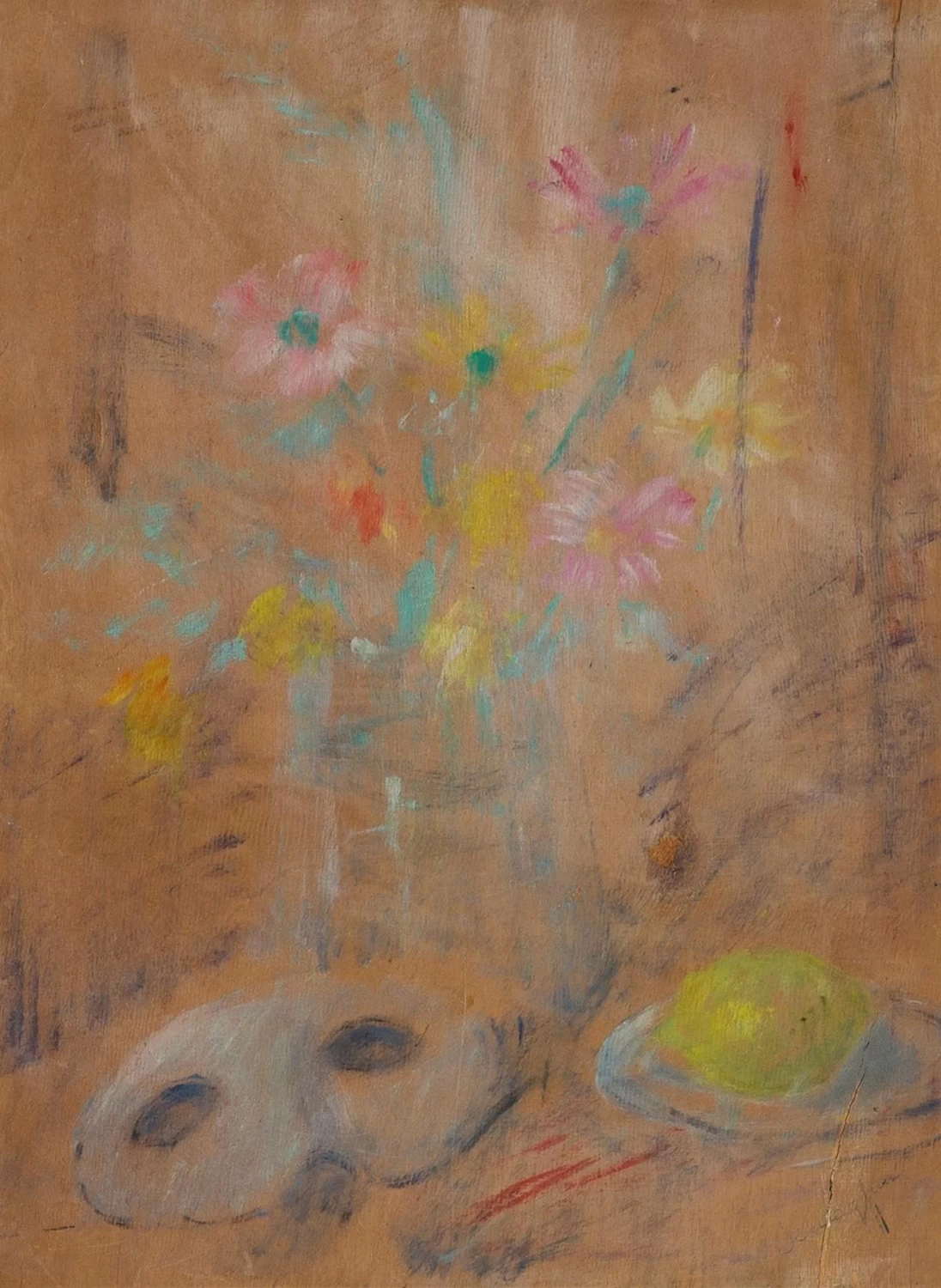 Vaso di fiori con maschera